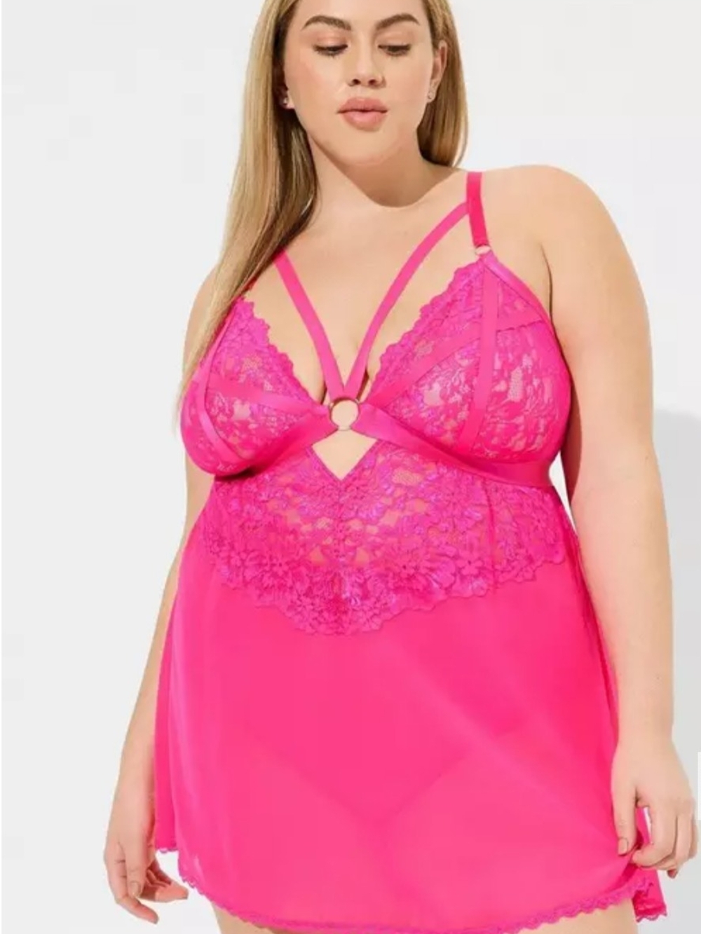 Torrid Pink Glo Floral Lace Strappy Babydoll Lingerie Size 2 18/20